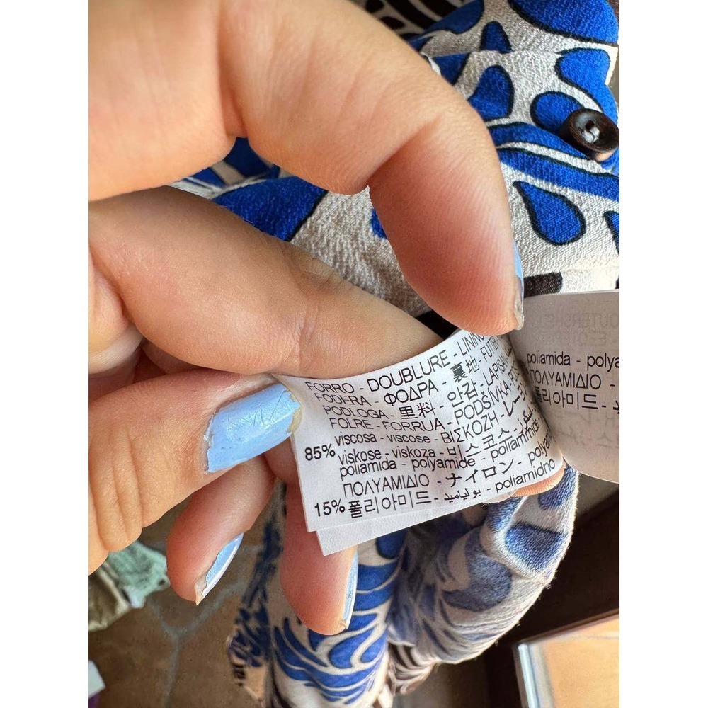 Zara Damask Baroque Print Midi Dress Blue Brown Cottagecore XS Euro Summer - Picture 5 of 6